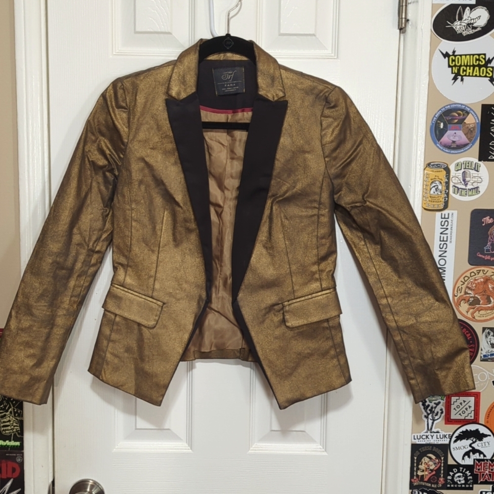 Zara trf shiny gold blazer